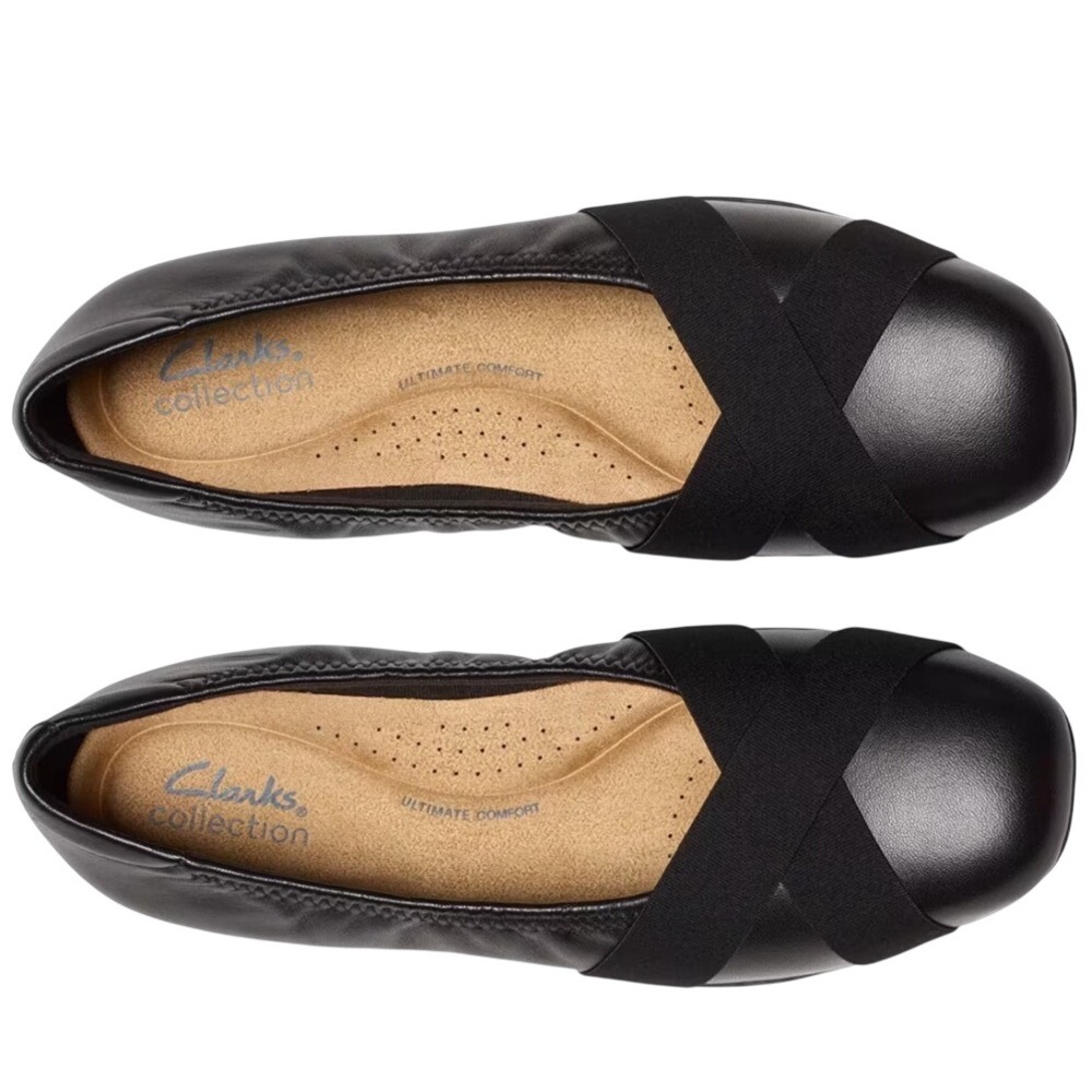 Clarks Collection Black Leather Jazmynn Gem Ballet Work Flats Women's Size 9.5